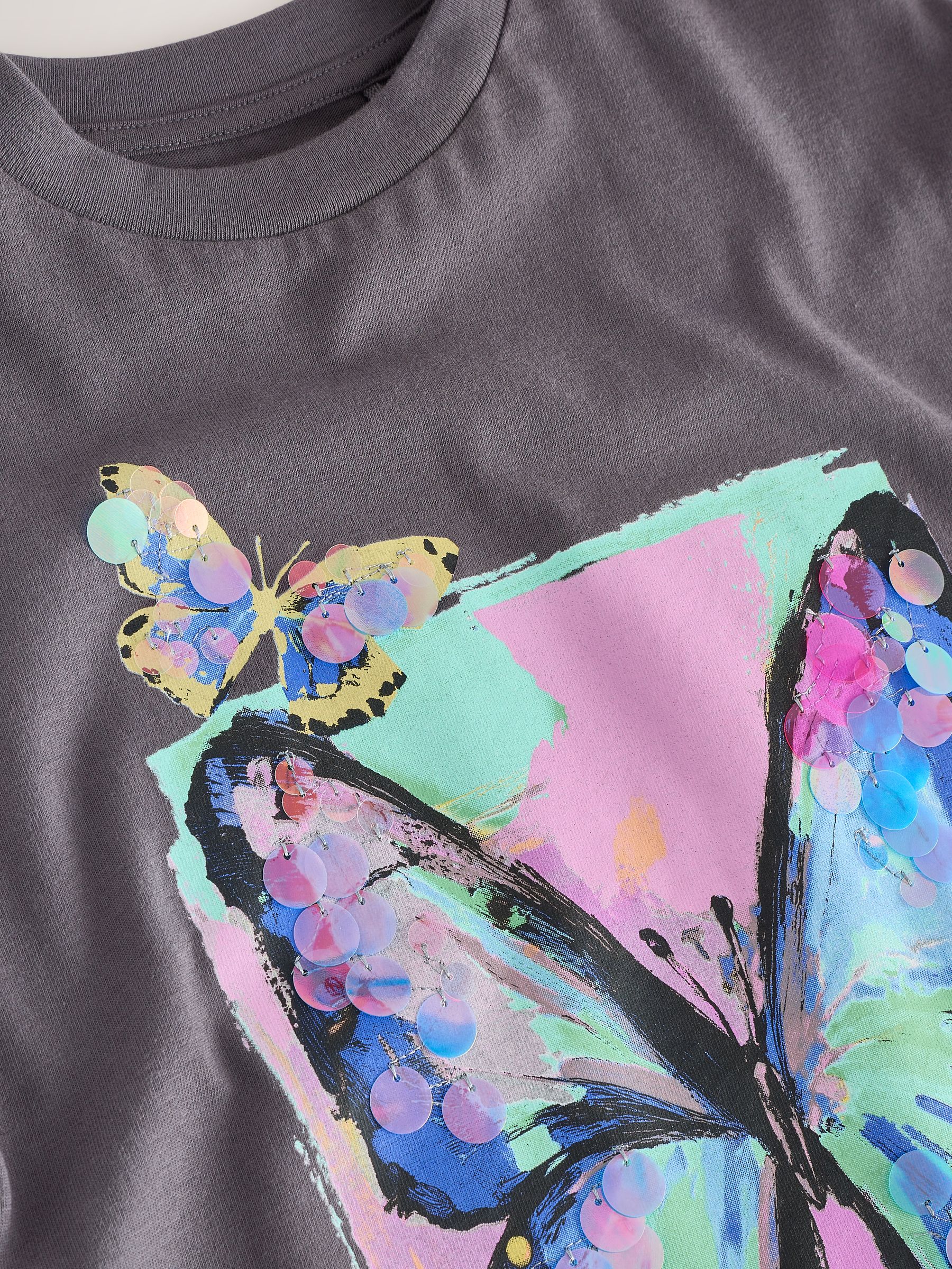 Buy Charcoal Grey Butterfly Sequin Graphic T-Shirt (3-16yrs) from