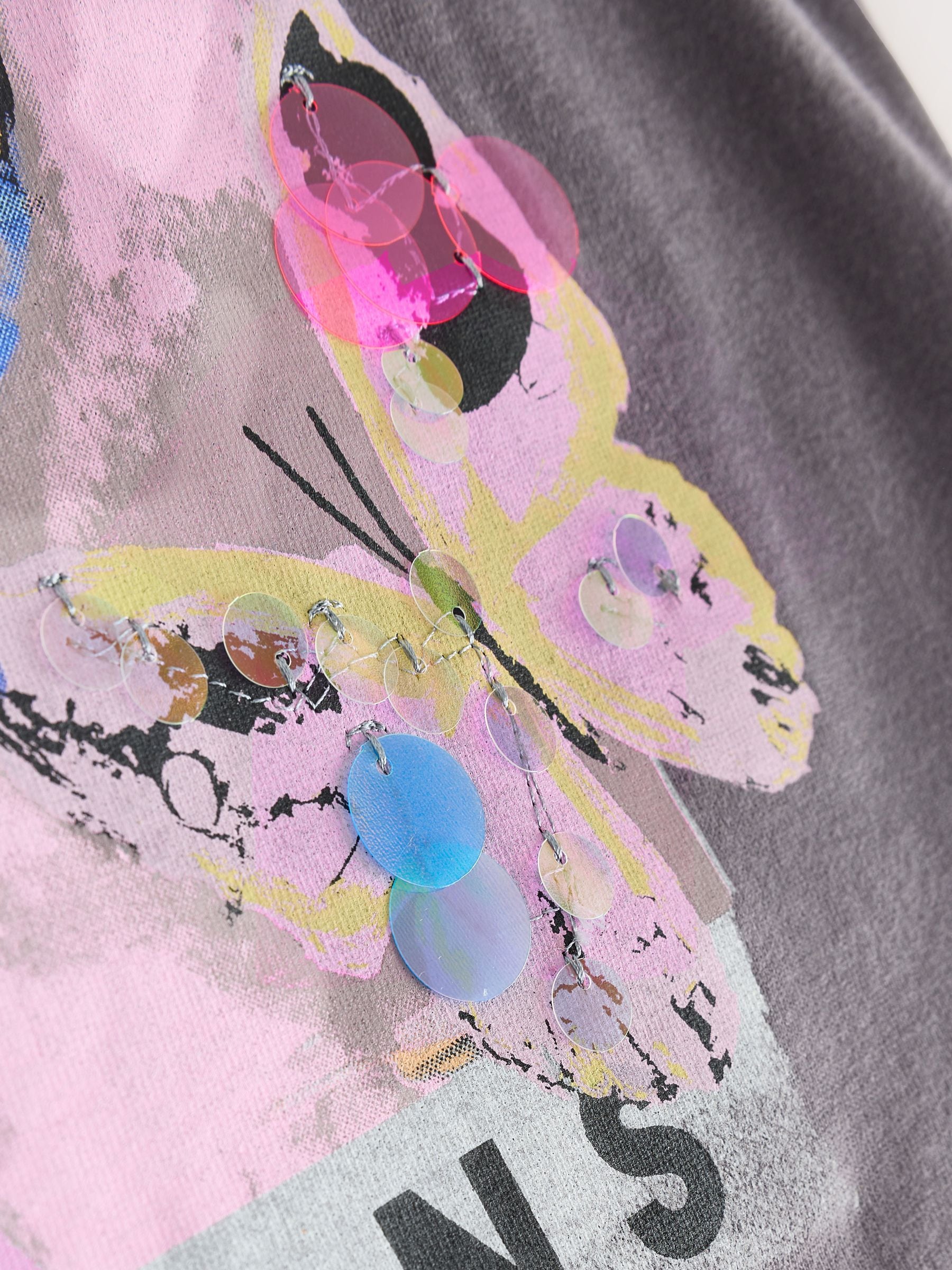 Buy Charcoal Grey Butterfly Sequin Graphic T-Shirt (3-16yrs) from