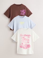 Chocolate Brown Cafe Oversized Graphic T-Shirts 3 Pack (3-16yrs) - Image 1 of 7