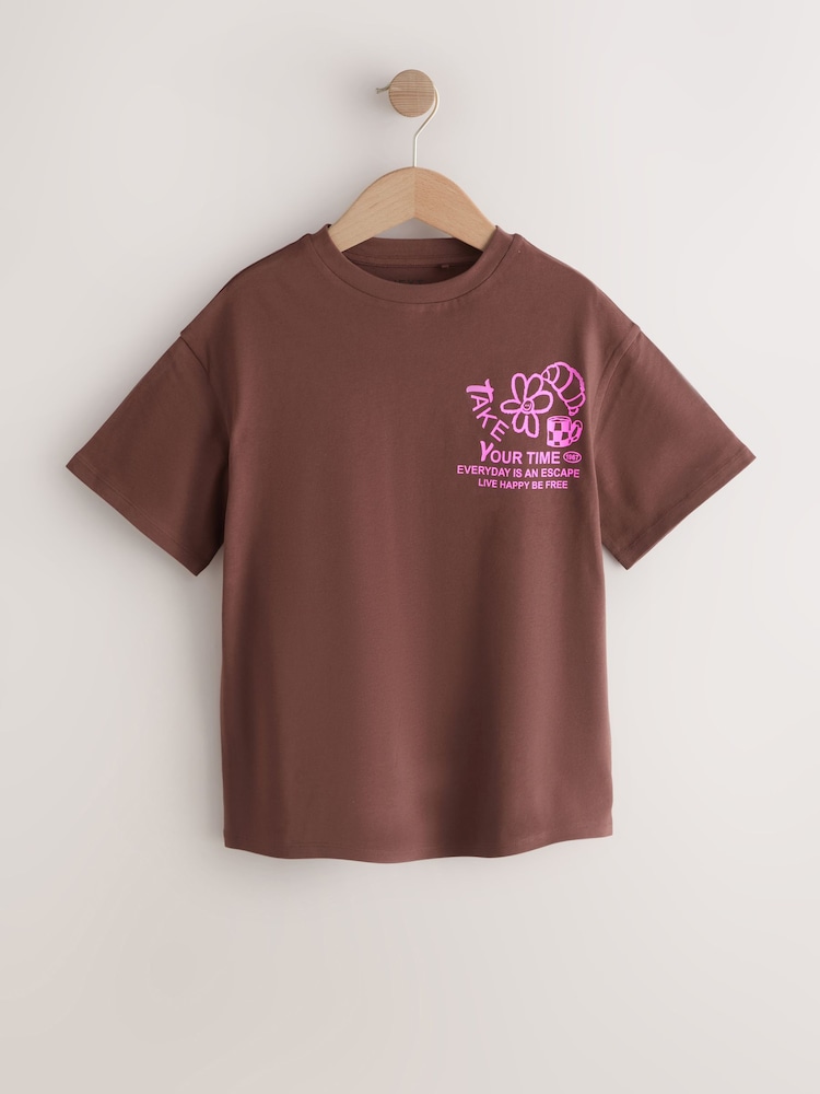 Chocolate Brown Cafe Oversized Graphic T-Shirts 3 Pack (3-16yrs) - Image 2 of 7