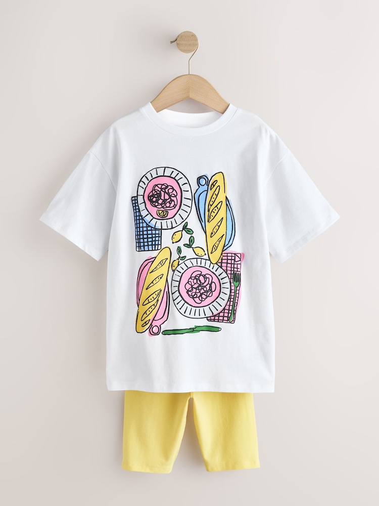 White Pasta T-Shirt and Cycling Shorts Set (3-16yrs) - Image 1 of 5