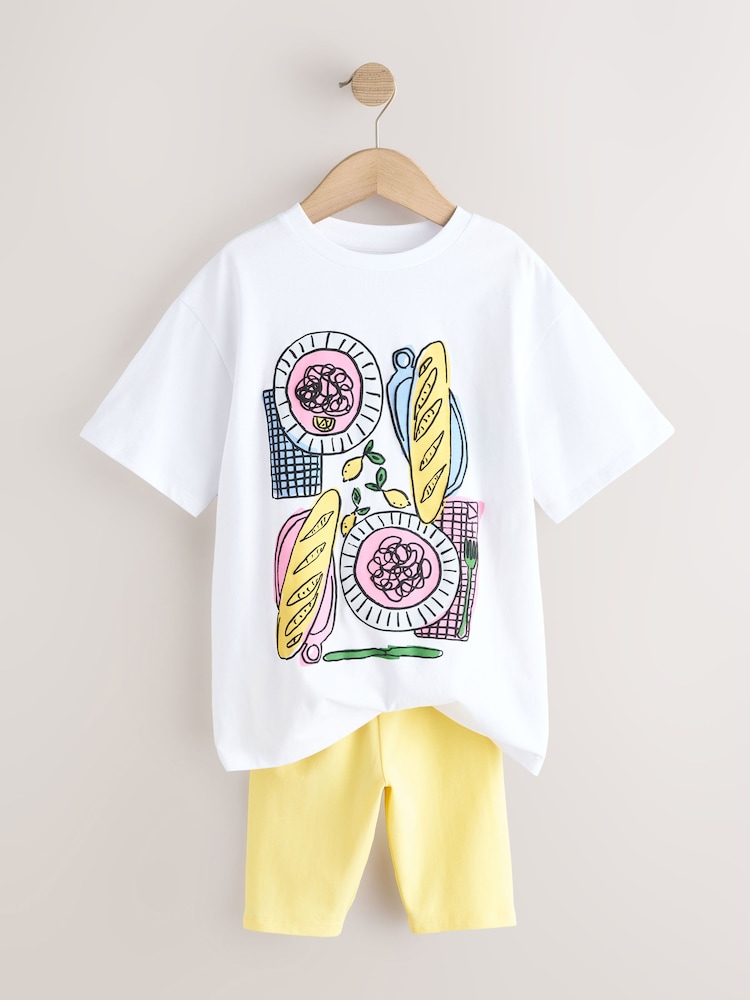 White Pasta T-Shirt and Cycling Shorts Set (3-16yrs) - Image 2 of 5