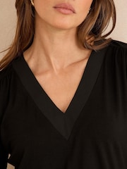 Love & Roses Black V-Neck Chiffon Mix Jersey Top - Image 2 of 4