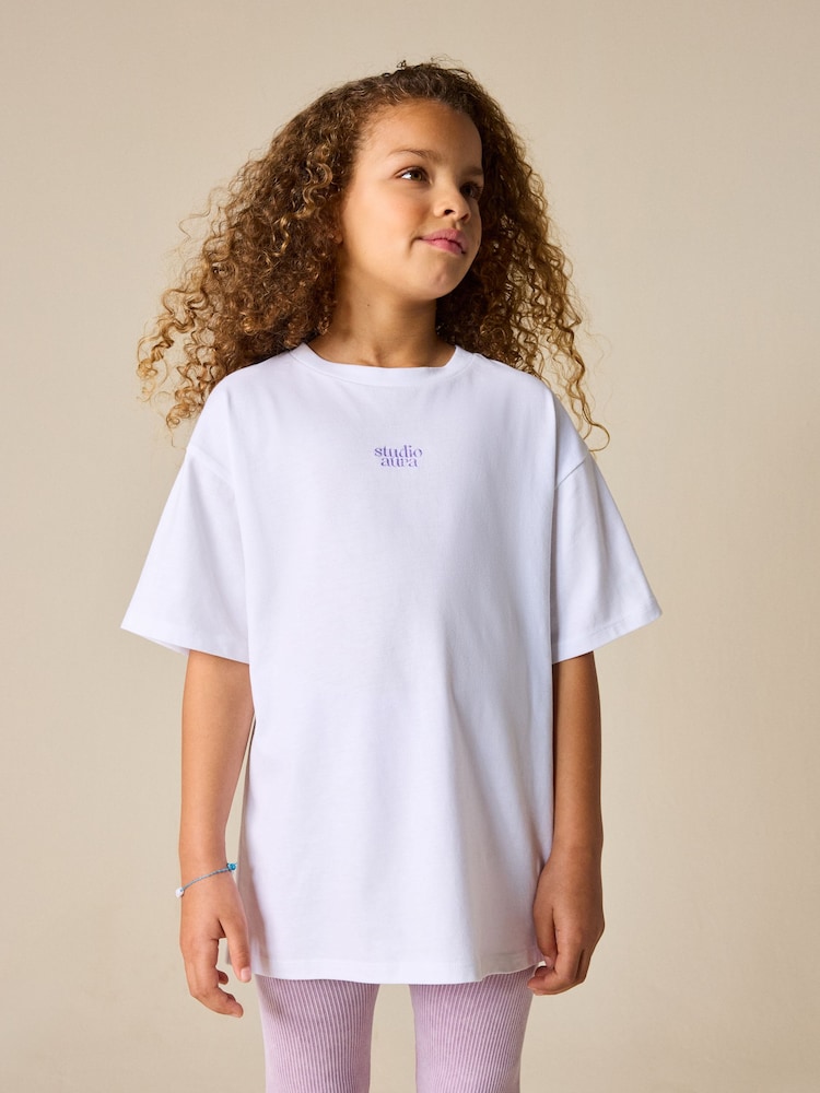 White Studio Aura Oversized Graphic Print T-Shirt (3-16yrs) - Image 1 of 7 White Studio Aura Oversized Graphic Print T-Shirt (3-16yrs) - Image 1 of 7