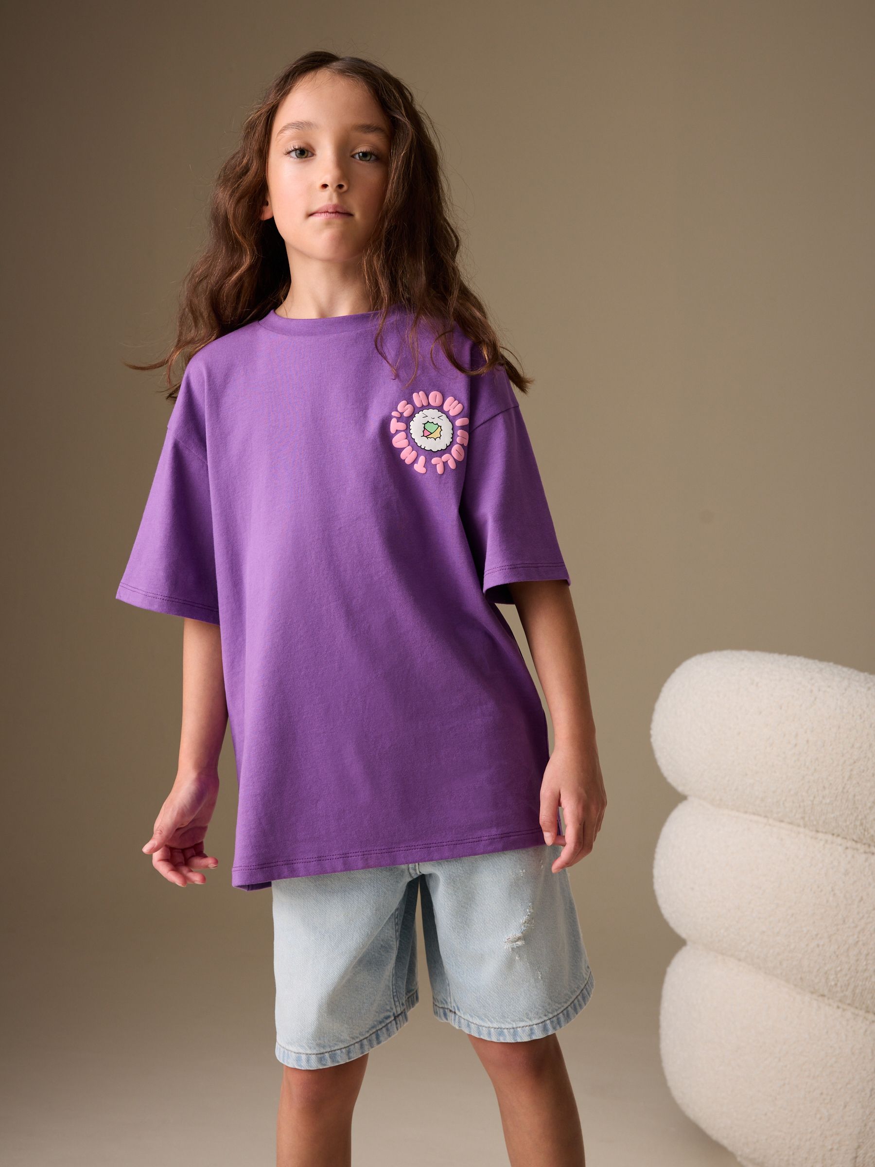 Buy Purple Sushi Oversized Graphic Print T-Shirt (3-16yrs) from