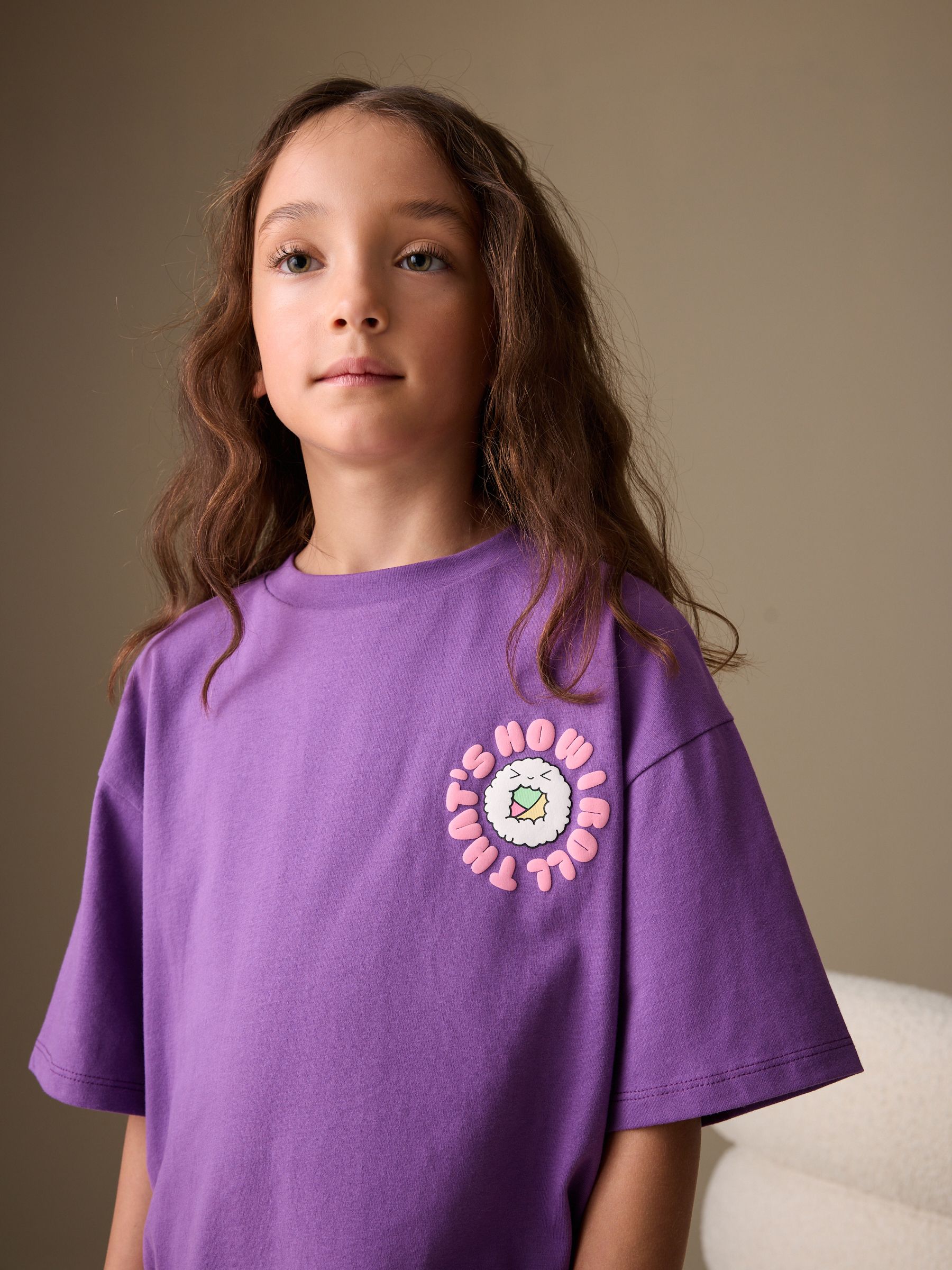 Buy Purple Sushi Oversized Graphic Print T-Shirt (3-16yrs) from