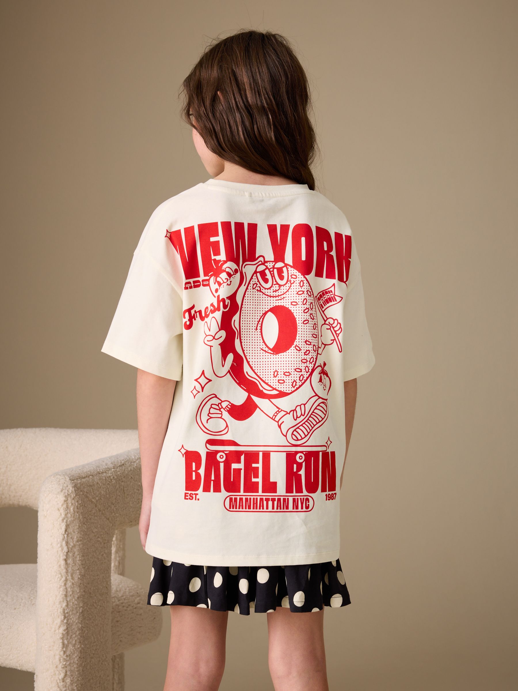 Buy Ecru Bagel Oversized Graphic Print T-Shirt (3-16yrs) from the