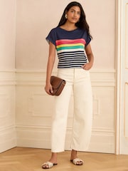 Love & Roses Navy Rainbow Stripe Crew Neck Jersey T-Shirt - Image 3 of 4
