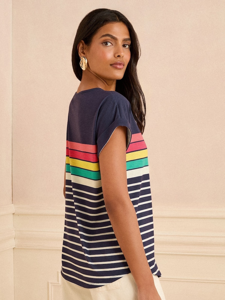 Love & Roses Navy Rainbow Stripe Crew Neck Jersey T-Shirt - Image 4 of 4 Love & Roses Navy Rainbow Stripe Crew Neck Jersey T-Shirt - Image 4 of 4