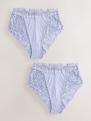 Blue High Waist High Leg Ultimate Comfort Lace Knickers 2 Pack - Image 6 of 9