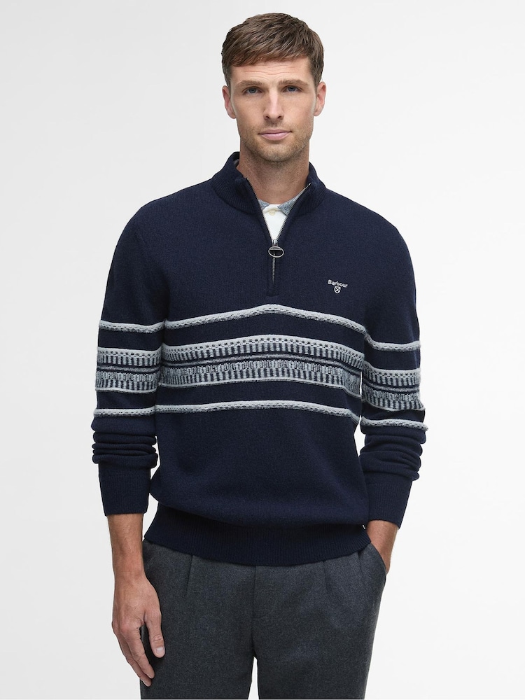 Barbour® Blue Kepwick Half Zip Jumper - Image 1 of 5 Barbour® Blue Kepwick Half Zip Jumper - Image 1 of 5