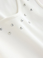 Ecru Studded Scoop Rib Vest - Image 8 of 8