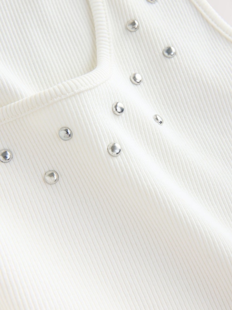 Ecru Studded Scoop Rib Vest - Image 8 of 8