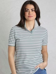 Weird Fish Grey Janely Striped Pique 100% Cotton Polo Shirt - Image 1 of 7