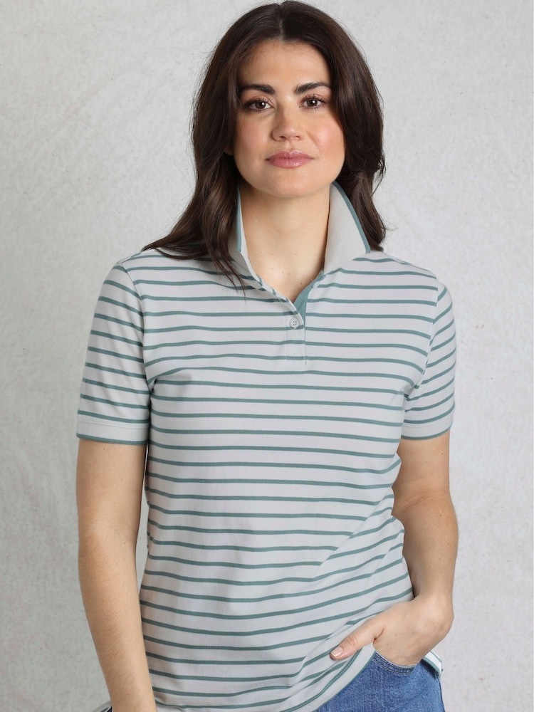 Weird Fish Grey Janely Striped Pique 100% Cotton Polo Shirt - Image 1 of 7