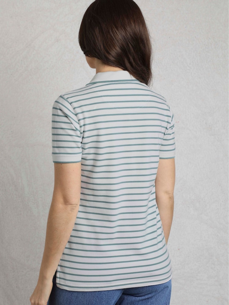 Weird Fish Grey Janely Striped Pique 100% Cotton Polo Shirt - Image 2 of 7