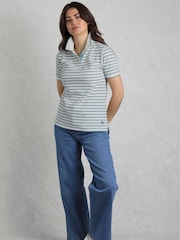 Weird Fish Grey Janely Striped Pique 100% Cotton Polo Shirt - Image 3 of 7