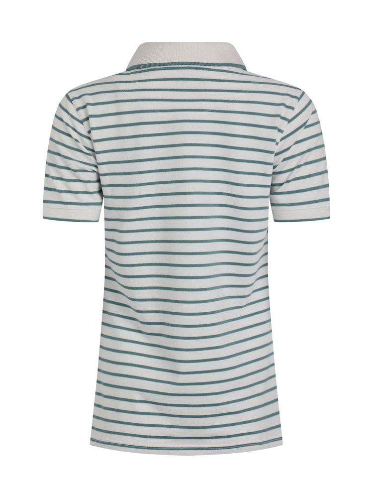 Weird Fish Grey Janely Striped Pique 100% Cotton Polo Shirt - Image 7 of 7