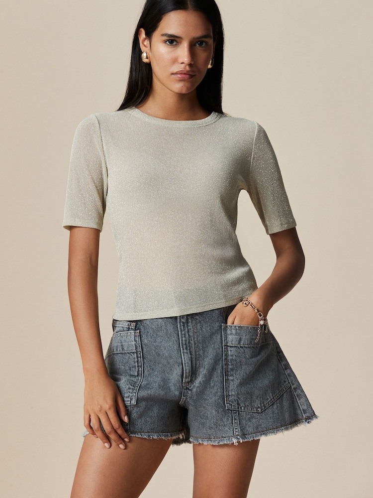 Champagne Gold - Camiseta Crew Neck de manga curta com brilho - Imagem 2 de 4