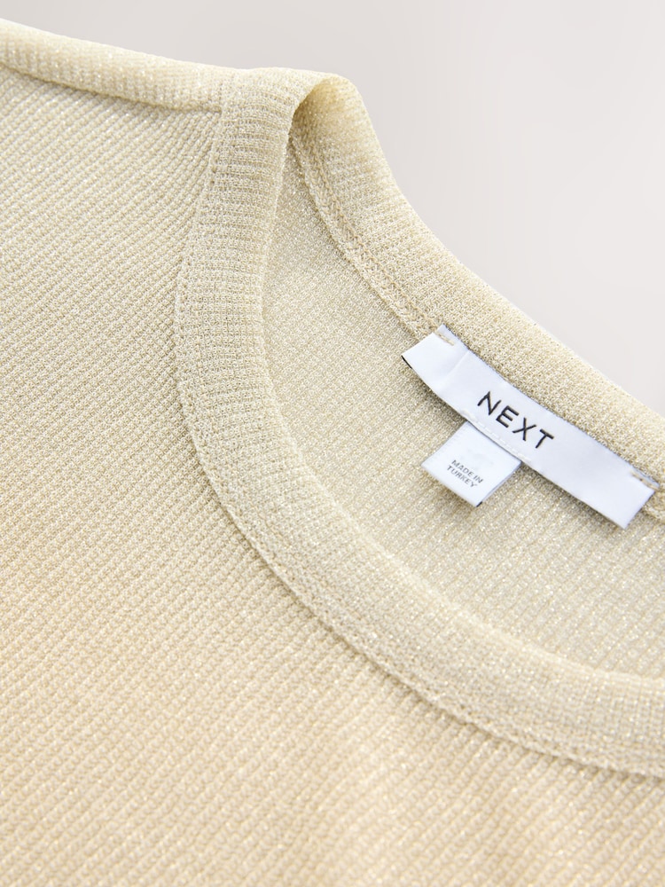 Champagne Gold Sparkle Half Sleeve Crew Neck T-shirt - Image 7 of 7
