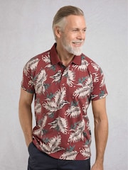 Weird Fish Red Sarat Printed 100% Cotton Polo Shirt - Image 1 of 6