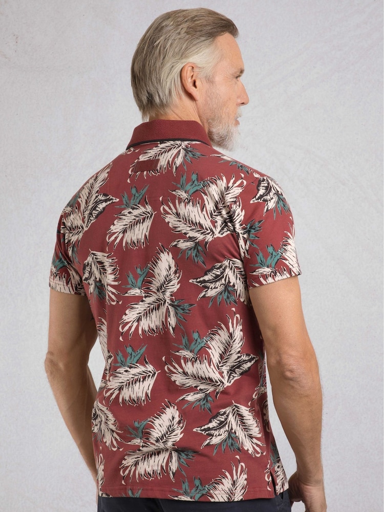 Weird Fish Red Sarat Printed 100% Cotton Polo Shirt - Image 2 of 6