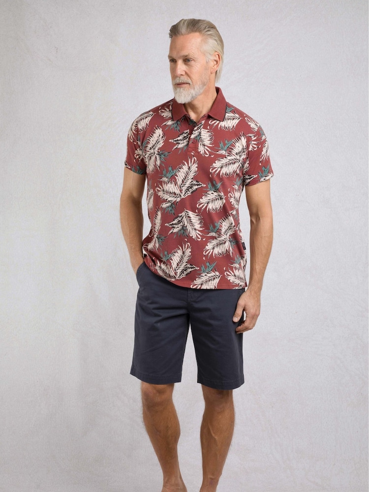 Weird Fish Red Sarat Printed 100% Cotton Polo Shirt - Image 3 of 6