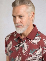 Weird Fish Red Sarat Printed 100% Cotton Polo Shirt - Image 4 of 6