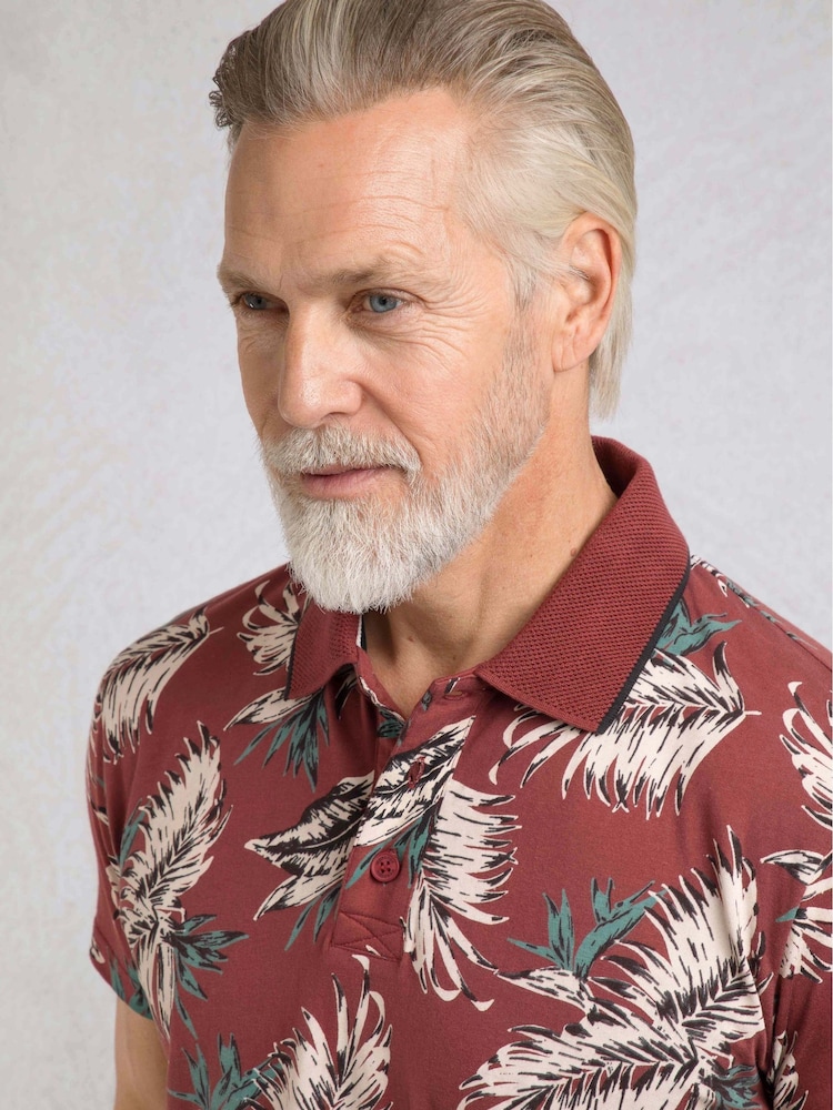 Weird Fish Red Sarat Printed 100% Cotton Polo Shirt - Image 4 of 6