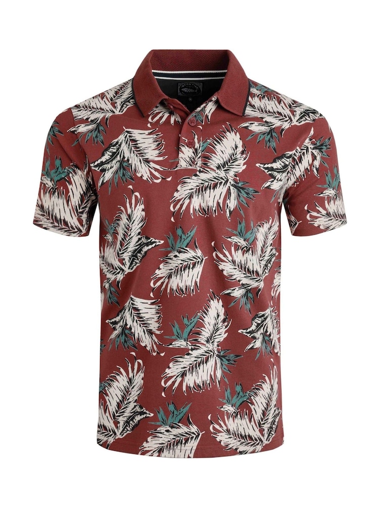 Weird Fish Red Sarat Printed 100% Cotton Polo Shirt - Image 5 of 6