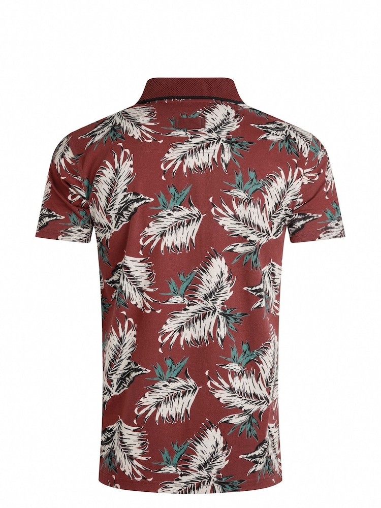 Weird Fish Red Sarat Printed 100% Cotton Polo Shirt - Image 6 of 6