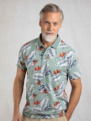 Weird Fish Blue Sarat Printed 100% Cotton Polo Shirt - Image 1 of 7