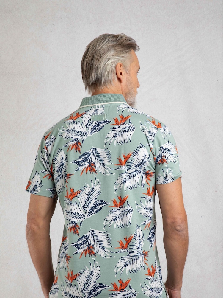 Weird Fish Blue Sarat Printed 100% Cotton Polo Shirt - Image 2 of 7