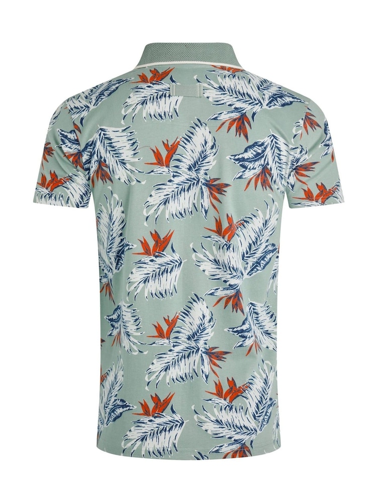 Weird Fish Blue Sarat Printed 100% Cotton Polo Shirt - Image 7 of 7