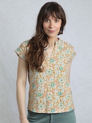 Weird Fish Yellow Alia Printed Jersey 100% Cotton Blouse - Image 1 of 6