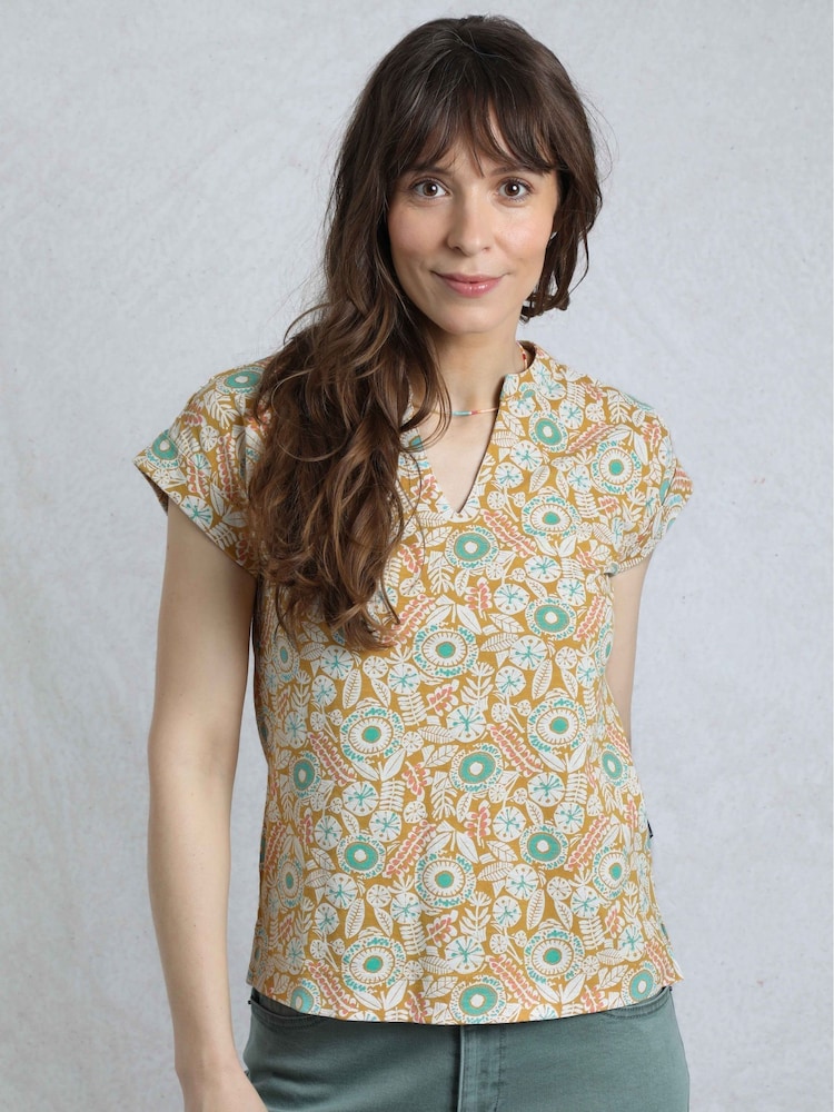 Weird Fish Yellow Alia Printed Jersey 100% Cotton Blouse - Image 1 of 6