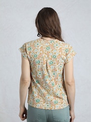 Weird Fish Yellow Alia Printed Jersey 100% Cotton Blouse - Image 2 of 6