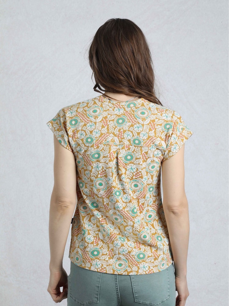 Weird Fish Yellow Alia Printed Jersey 100% Cotton Blouse - Image 2 of 6
