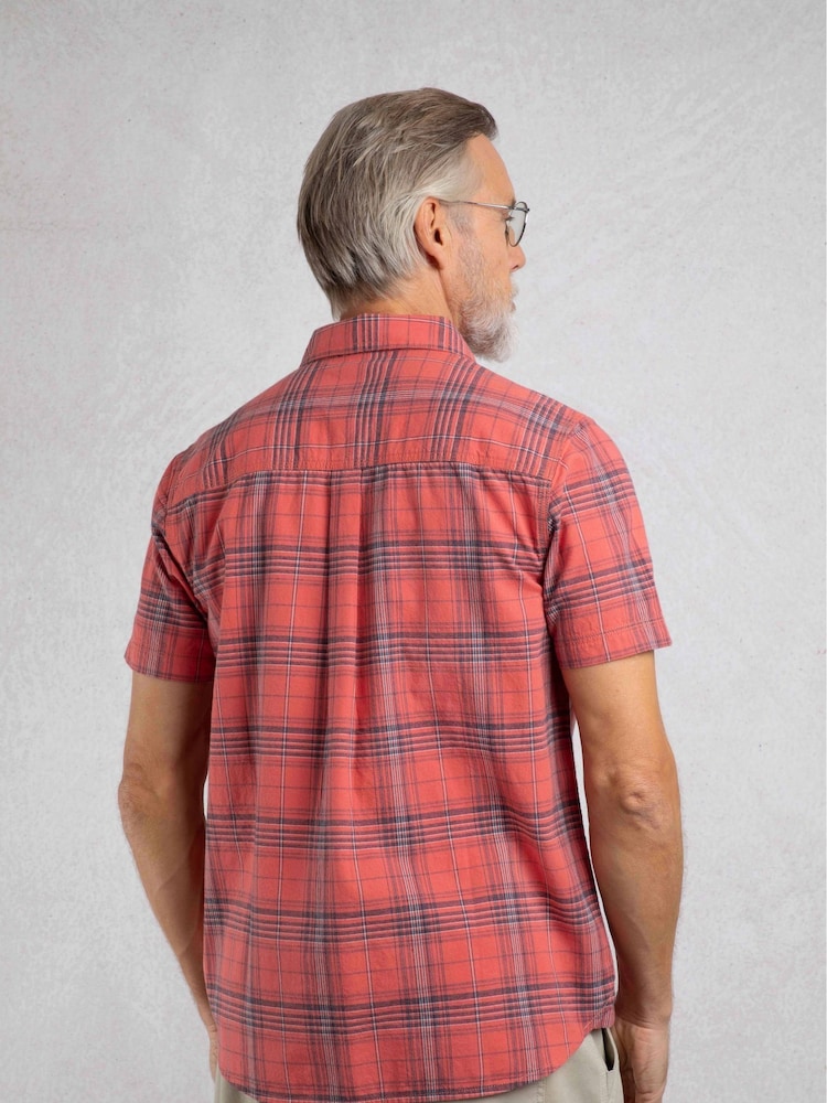 Weird Fish Red Angeles Vintage Wash Short Sleeve 100% Cotton Check Shirt - Image 2 of 7