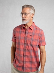 Weird Fish Red Angeles Vintage Wash Short Sleeve 100% Cotton Check Shirt - Image 3 of 7