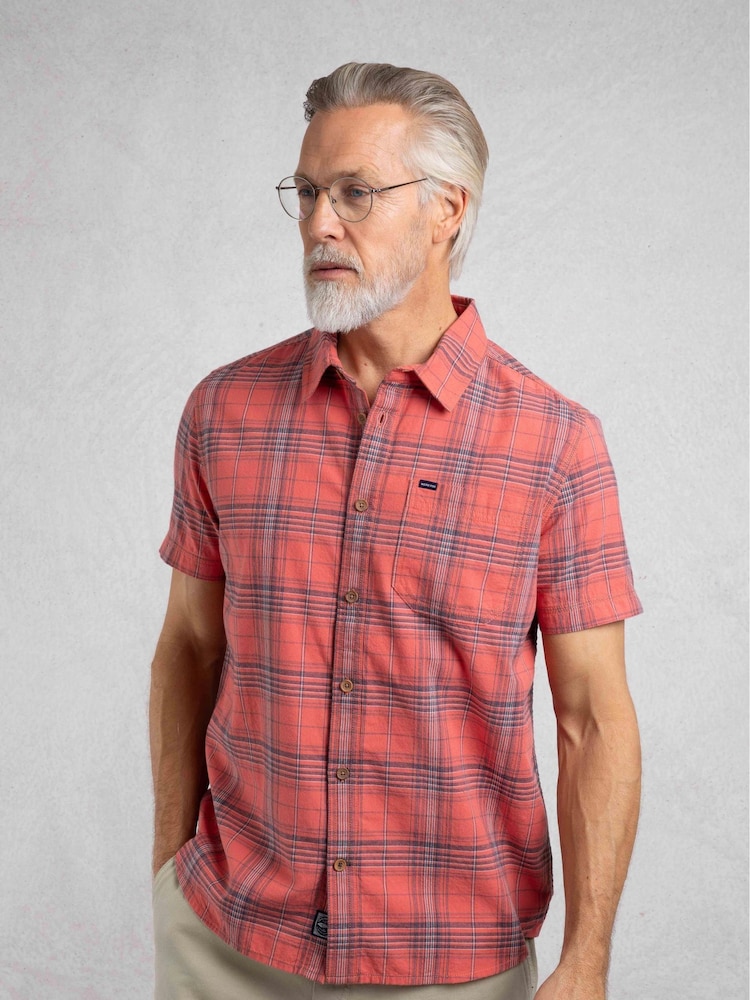 Weird Fish Red Angeles Vintage Wash Short Sleeve 100% Cotton Check Shirt - Image 3 of 7