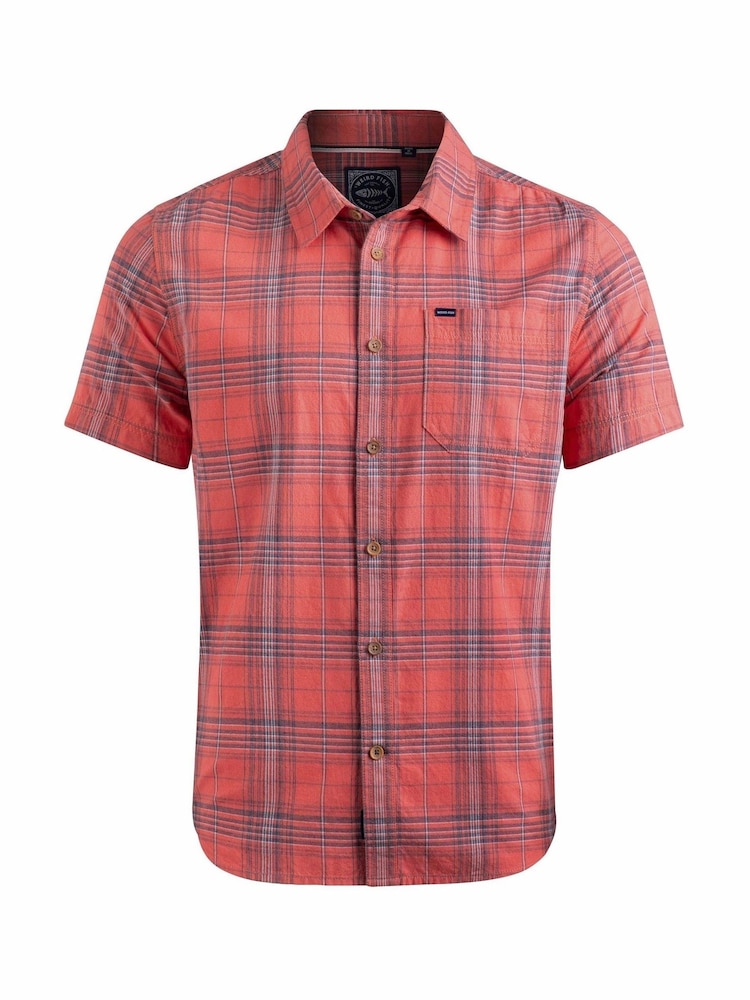 Weird Fish Red Angeles Vintage Wash Short Sleeve 100% Cotton Check Shirt - Image 6 of 7