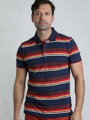 Blau - Weird Fish Sunbury Striped Pique 100% Cotton Polo Shirt - Bild 1 von 7