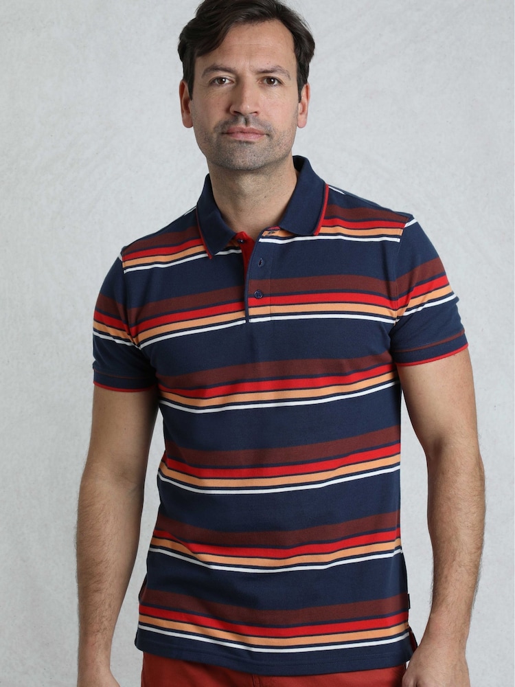 Blau - Weird Fish Sunbury Striped Pique 100% Cotton Polo Shirt - Bild 1 von 7
