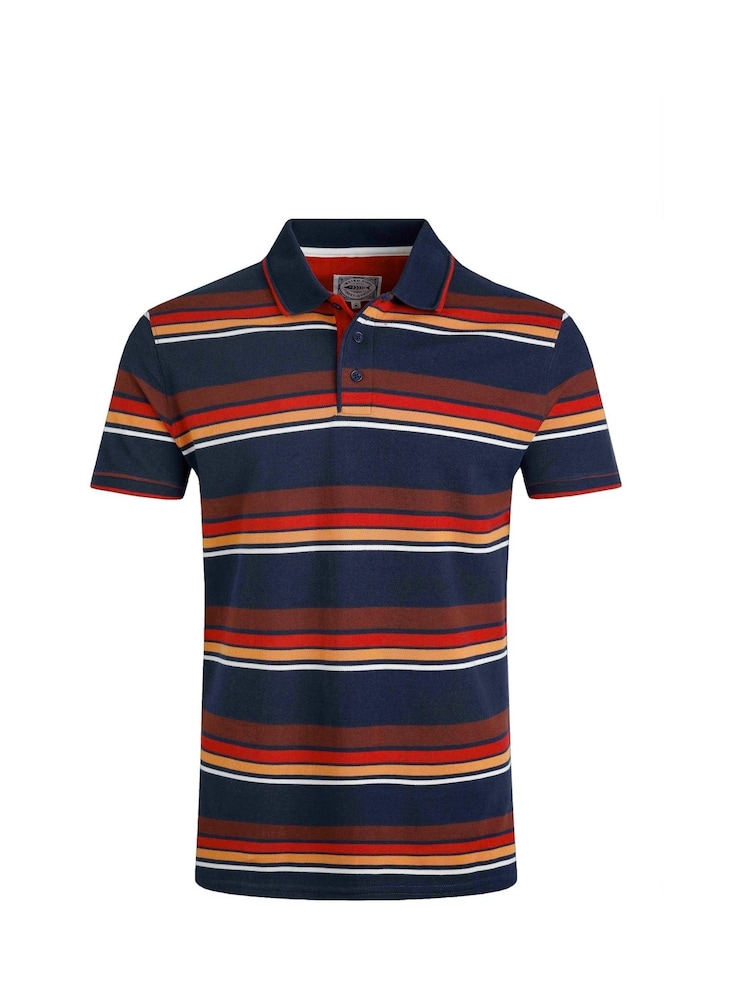 Weird Fish Blue Sunbury Striped Pique 100% Cotton Polo Shirt - Image 6 of 7