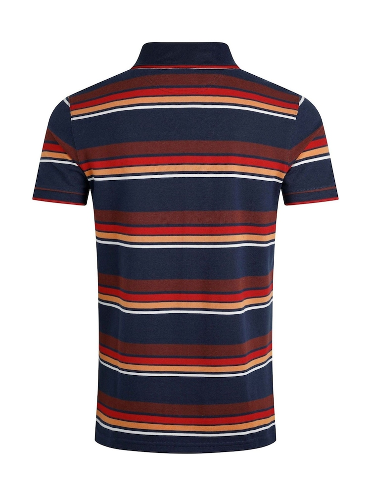 Blau - Weird Fish Sunbury Striped Pique 100% Cotton Polo Shirt - Bild 7 von 7
