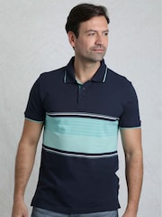 Weird Fish AquaMarine Blue Sunbury Striped Pique 100% Cotton Polo Shirt - Image 1 of 6