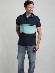 Weird Fish AquaMarine Blue Sunbury Striped Pique 100% Cotton Polo Shirt - Image 2 of 6
