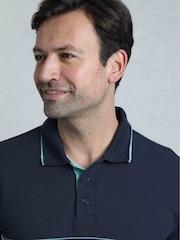 Weird Fish AquaMarine Blue Sunbury Striped Pique 100% Cotton Polo Shirt - Image 3 of 6