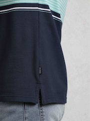 Weird Fish AquaMarine Blue Sunbury Striped Pique 100% Cotton Polo Shirt - Image 4 of 6